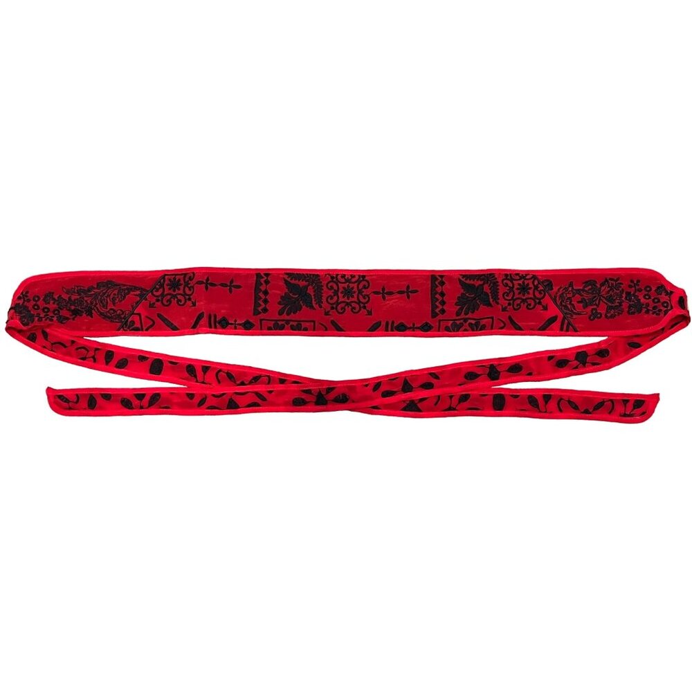 Johnny Was Red Embroidered Waist Belt with Black Motif - Picture 2 of 4
